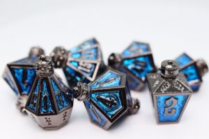 Moonlit Lantern: Midnight Frostfire – Metal RPG Dice Set