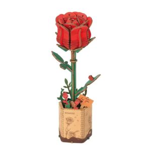 3D Wooden Flower Red Rose