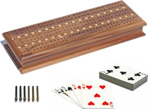 Walnut Inlaid Cribbage – 3-Player Hinge Top