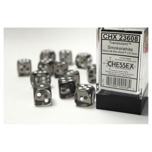 d6 Cube 16mm Translucent Smoke with White (12)