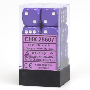 d6 Cube 16mm Opaque Purple with White (12)