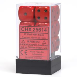 d6 Cube 16mm Opaque Red with Black (12)