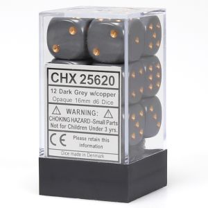 d6 Cube 16mm Opaque Dark Grey with Copper (12)