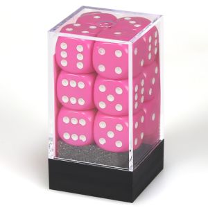 d6 Cube 16mm Opaque Pink with White (12)