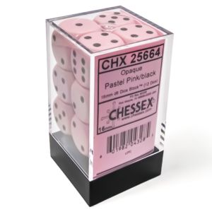 d6 Cube 16mm Opaque Pastel Pink/black (12)