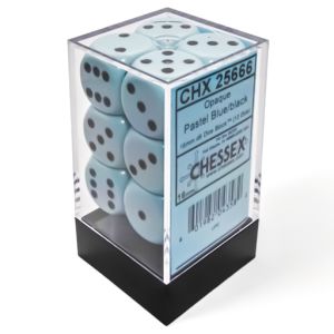 d6 Cube 16mm Opaque Pastel Blue/black (12)