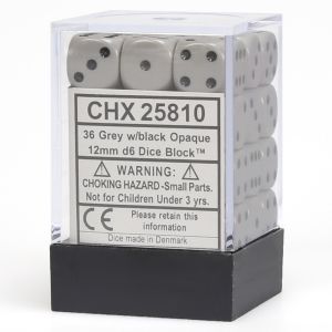 d6 Cube 12mm Opaque Grey with Black (36)