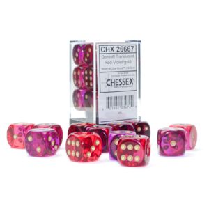 d6 Cube 16mm Gemini Translucent Red-Violet with Gold (12)