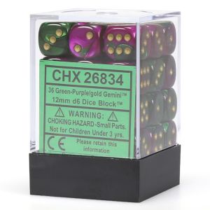 d6 Cube 12mm Gemini Green and Purple with Gold (12)