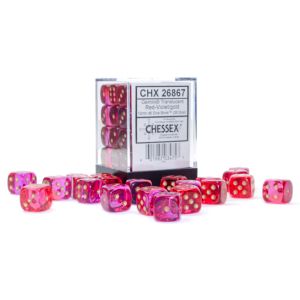 d6 Cube 12mm Gemini Translucent Red-Violet with Gold (36)