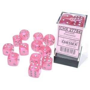 d6 Cube 16mm Borealis Luminary Pink with Silver (12)