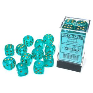 d6 Cube 16mm Borealis Luminary Teal with Gold (12)