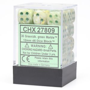 d6 Cube 12mm Marble Green with Dark Green (36)