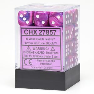 d6 Cube 12mm Festive Violet with White (36)