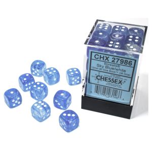 d6 Cube 12mm Borealis Luminary Sky Blue with White (36)