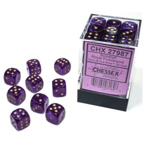 d6 Cube 12mm Borealis Luminary Royal Purple with Gold (36)